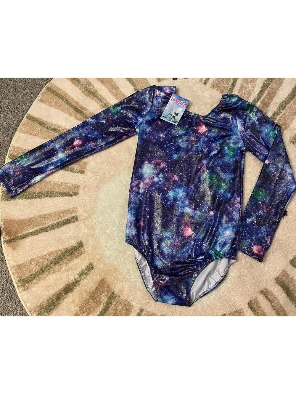 Girls Size 10/12 Galaxy Print Gymnastics Leotard Long Sleeve Shimmer NWT